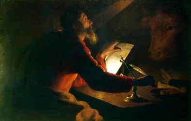 St Luke the Evangelist Writing His Gospel Watched by His Symbol, an Ox
