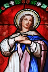 Stained Glass Window: Virgin Mary, Beaune, France