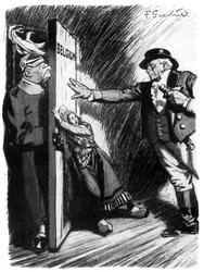 Stand Back! John Bull Helps Little Belgium to Bar the German Invader, First World War