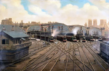Steam locomotives at York Station, Yorkshire, c 1910