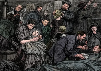 Steerage passengers on an Atlantic steamer bound for America