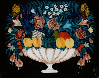 Still Life - Flowers and Fruit in White and Pink Bowl