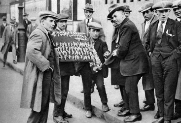 Street Hawker Selling Football Favours in Kings Cross, London, 1911-1926