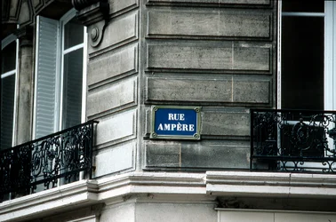 Street sign, Rue Ampere, Paris, France