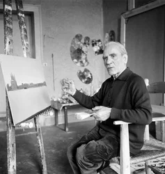 The painter Virgilio Guidi in his studio - Venice - 1970