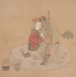 Tartar Officer with Blond Lady Playing Musical Instruments
