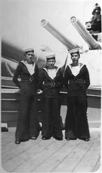 Ted and Pals, Three Royal Navy Sailors on Board a Warship, 1920s-1930s
