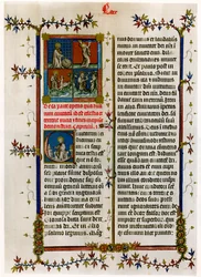 Text page with biblical scenes, late 14th century