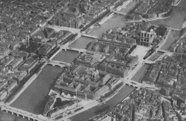 The Ancient Island Heart of Paris With Its Nine Bridges Seen From The Air
