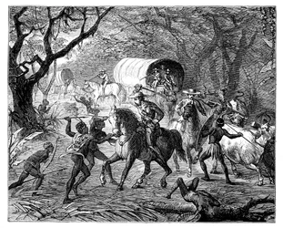 The Caffre War: Natives attacking a convoy, 19th century