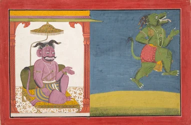 The Demon Hiranyaksha Departs the Demon Palace, from a Bhagavata Purana Series, ca. 1740