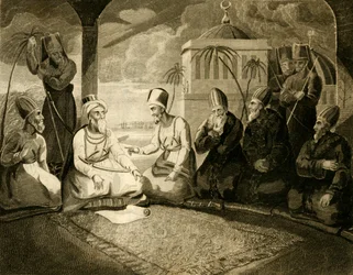 The Dey of Algiers consulting his council on the arrival of the English Fleet, 1816