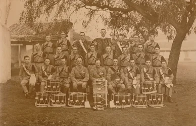 The Drums and Bugles of the First Battalion, The Queens Own Royal West Kent Regiment, Poona, India