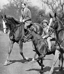 The Duke of Gloucester riding with Princess Elizabeth in Windsor Great Park