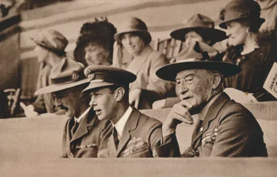 The Duke of York later King George VI with Lord Baden-Powell at a Jamboree, Wembley