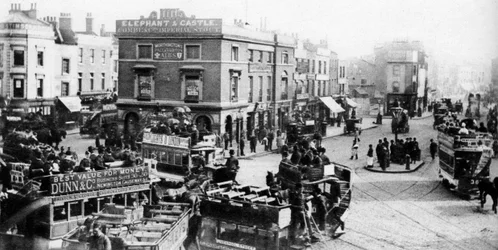 The Elephant and Castle during the time of the horse-tram, London, 1926-1927