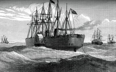The Great Eastern playing out the Atlantic telegraph cable, c1865, c1880