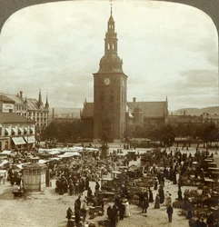 The Great Market Around Statue Christian IV, Christiania, Norway, c1905