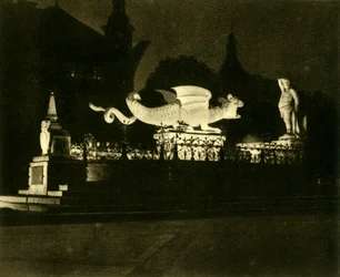 The Lindwurm Fountain, Klagenfurt, Austria, c1935