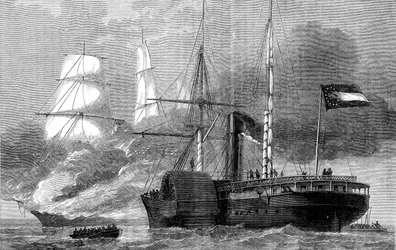 The Nashville destroying a federal merchantman, American Civil War, 1861-1862 c1880