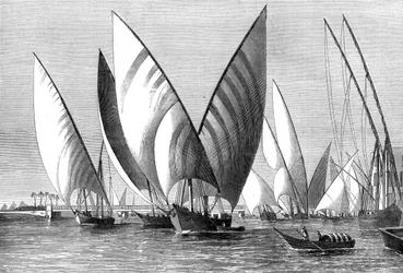 The River at Boulak Bridge, Cairo, with dahabeahs passing