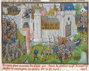 The Siege of the Castle of Mortagne, near Bordeaux, in 1377 from Recueil des croniques d