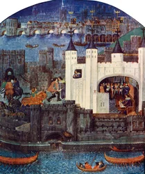 The Tower of London with London Bridge, c1500, c1900-1920