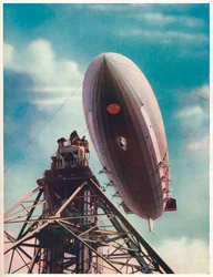 The US airship Macon being moored to the mobile mast at Lakehurst, New Jersey, c. 1935-1937
