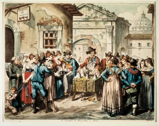 The game of cups in a square in Rome