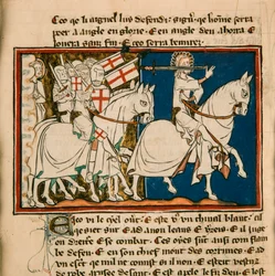 The great king on a white horse. Miniature from: Apocalypse de saint Jean