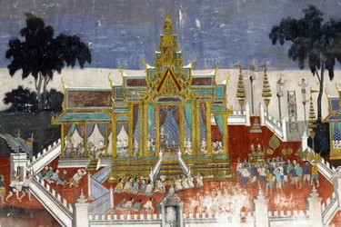 The Interior of the Silver Pagoda Compound Walls is Covered with Murals Depicting Stories from the Reamker, i.e., the Khmer Version of the Classic Indian Epic, the Ramayana. Some Sections of the Murals are Deteriorated and Weather Damaged.