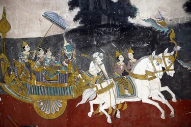 The Interior of the Silver Pagoda Compound Walls is Covered with Murals Depicting Stories from the Reamker, i.e., the Khmer Version of the Classic Indian Epic, the Ramayana. Some Sections of the Murals are Deteriorated and Weather Damaged.