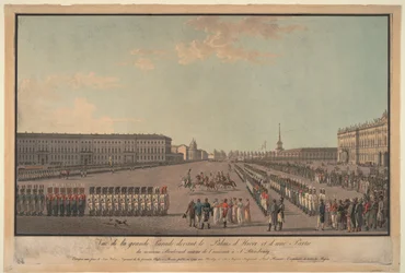 The parade in front of the Winter Palace in St. Petersburg, 1799