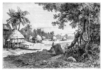 The village of Sawi, Car-Nicobar, Nicobar Islands, India, 1895