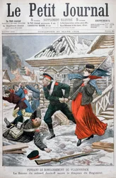 The Wife of Colonel Jankoff Saving the Regimental Flags, Bombardment of Vladivostok, 1904