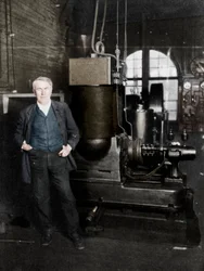 Thomas Alva Edison, American Inventor, with His First Dynamo for Producing Electric Light