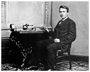 Thomas Alva Edison, American Inventor, with His Phonograph, c1878
