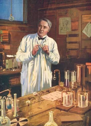 Thomas Edison, American Inventor, in His Laboratory, Menlo Park, New Jersey, USA