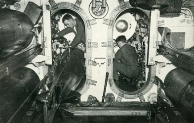 Torpedo tubes of a British submarine, World War II, 1945