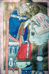 Twelfth century illustration of St Dunstan as a scribe
