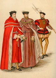 Two peers in their robes, and a halberdier