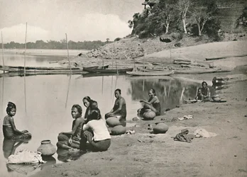 Typical Riverside Scene on the Great Irrawaddy - Women Bathing and Drawing Water