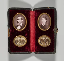 Untitled Case with Portraits of a Man and Woman and Hair Ornaments, c. 1870s