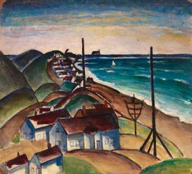 Untitled Seascape with Houses on Beach
