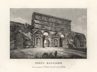 View of the Porta Maggiore gate with aqueducts