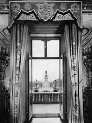 View of the Victoria Monument from inside Buckingham Palace, London, 1935