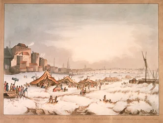 View of the Frozen River Thames off Three Cranes Wharf, London
