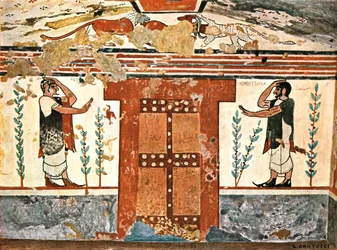 Wall in the Tomb of the Augurs at Tarquinia, Italy, 1928