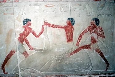 Wallpainting of 3 Butchers Cutting Up a Carcase, Tomb of Idut, 5th Dynasty