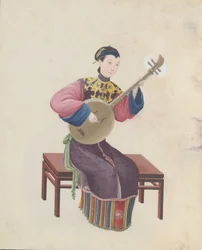 Watercolour of Musician Playing Ruan